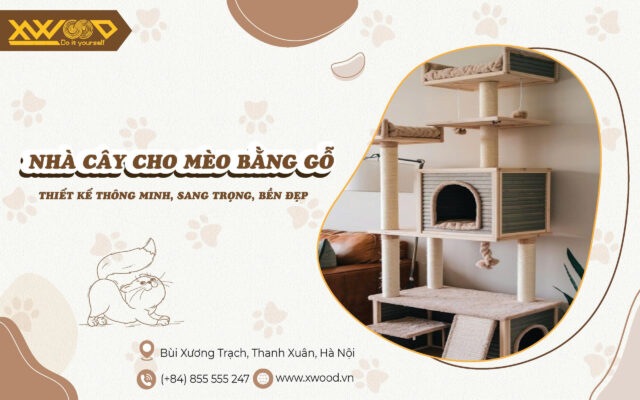 nhà cây cho mèo bằng gỗ